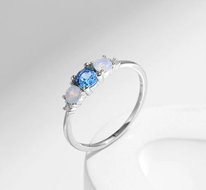 S925 <b>Silver</b> Classic Three Stone <b>Ring</b> Blue Topaz <b>Opal</b> Prong Setting Classic emerald cut diamond women's <b>ring</b> Engagement Jewelry - Product Image 5
