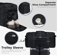 Sac de voyage de grande capacité 65L pour hommes et femmes, bagage de voyage noir imperméable avec compartiment à chaussures