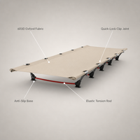 Lit de camping pliable robuste en alliage d'aluminium, tissu Oxford, portable, pour l'extérieur