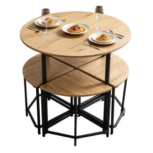 Juego de mesa y sillas de comedor redondas minimalistas modernas (cinco piezas), mesa redonda pequeña de imitación madera, ideal para apartamentos de alquiler. - Product Image 5