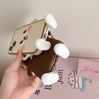 Coque de téléphone antichoc en silicone véritable avec motif de dessin animé mignon, biscuit au chocolat et toast, et sangle bandoulière, pour 17 16 15 Pro Max 14