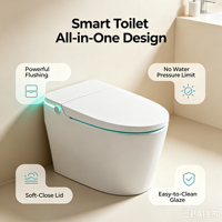 Nouvelle toilette intelligente avec bidet intégré, télécommande, évacuation en S, siège chauffant, double chasse d'eau, montage facile pour immeubles multi-familiaux