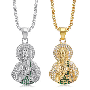 Collier pendentif de luxe pour homme, en acier inoxydable, plaqué or, style hip-hop, avec cristaux et zircon, motif religieux chrétien Saint Jude, idéal pour un cadeau - Product Image 1