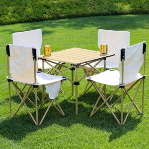 Ensemble de jardin pliable d'extérieur, table et chaises en métal 4 places, portable pour le camping, le pique-nique et la pêche - Product Image 2
