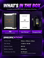 Préamplificateur de microphone monocanal CHXYKOM A8, préampli micro pour amplifier le signal du microphone
