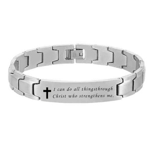 Pulsera de Acero Inoxidable de 12 mm, Dos Tonos, con Cruz Grabada con Láser, Joyería Unisex para Regalo - Product Image 5