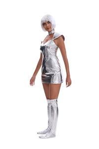 Gonna da Donna Spaziale Argento Lucido per TV e Cinema, <span class=keywords><strong>Costume</strong></span> Futuristico da Robot Alieno per Halloween - Product Image 3