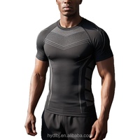 Nueva Camiseta de Verano para Hombre, Corte Ajustado, Líneas Geométricas, Rayas, Tejido de Fibra Química Mezclada, Secado Rápido, Manga Corta, Fusión sin Costuras