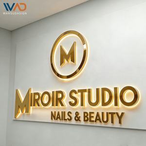 Enseigne LED 3D personnalisée en or, logo métallique rétroéclairé de luxe pour salons de manucure et de beauté, publicité pour devanture de magasin, décoration murale, enseigne en lettres 3D - Product Image 1
