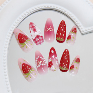 Usine presse sur ongles en gros 24 pièces luxe amande 3D cerise <span class=keywords><strong>faux</strong></span> ongles ABS matériel <span class=keywords><strong>pour</strong></span> doigt - Product Image 2