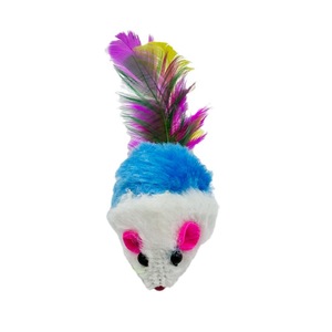 Jouet en peluche pour chat, petite souris avec plumes colorées, souris en peluche qui couine pour taquiner les chats, jouet auto-entretenant pour chat. - Product Image 3