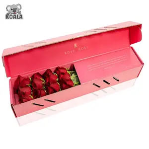 Custom Hign Quality Eco Friendly Long Folding Pink Valentine's Day Roses Flower Gift Box Set Insert Paper Box For Packaging