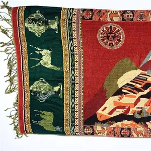 Жаккардовая накидка с кисточками, платок с двойным воротником, Alpaca and Machu Picchu element design