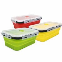 Boîte de conservation alimentaire pliable en silicone, gain de place, avec couvercle verrouillable, 4 tailles, compatible micro-ondes, réutilisable, pliable, pour le déjeuner