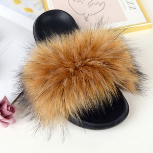 Inverno Designer Senhoras Moda Guaxinim Fuzzy Mules Logotipo Personalizado Chinelo Fluffy <span class=keywords><strong>Fox</strong></span> Faux Fur Slides Chinelos Atacado para As Mulheres - Product Image 4