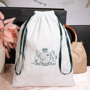 Eco-Friendly Large <b>White</b> Cotton Shoe Underwear Storage Packaging Drawstring Pouch Custom Logo Muslin Cotton Dust <b>Bag</b> for <b>Bags</b> - Product Image 1
