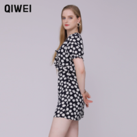 Super September Promotion Hohe Taille Chiffon Kurze Mini kleider Blumen kleider Frauen Sommer