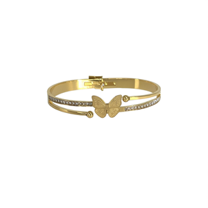 Bracelet manchette papillon plaqué or en acier inoxydable 316L avec incrustation de cristaux, bijoux tendance pour femmes - Product Image 2
