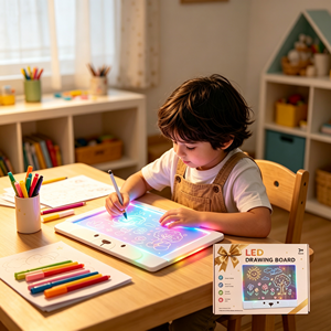 Tablette de dessin LED éducative pour enfants, tableau effaçable en acrylique, support pliable, lumière RGB, contrôle tactile, cadeau artistique pour la maison, l'école et le bureau - Product Image 2
