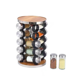 Scaffale di stoccaggio moderno del condimento dell'acciaio inossidabile con <span class=keywords><strong>legno</strong></span> 20 pezzi rotante del barattolo della spezia ripiano a doppio livello - Product Image 2