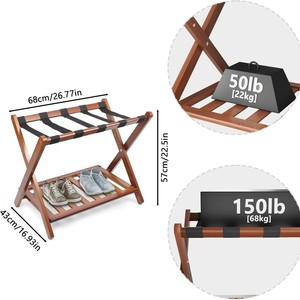 Vovala Porte-valise pliable <span class=keywords><strong>en</strong></span> <span class=keywords><strong>bambou</strong></span> avec étagère, type sur pied, pour chambre d'hôtes, chambre à coucher, hôtel, placard (Noir) - Product Image 1
