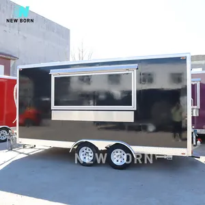 Nieuw Geboren Hot Selling Nieuwste Innovatie Stijlvolle Ontbijt Bakkerij Zwarte Mobiele Vierkante Fast Food Kar Trailer