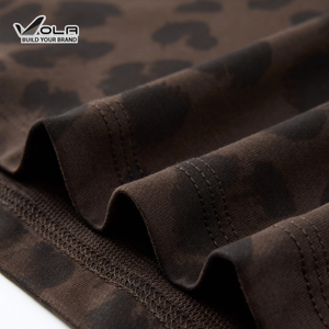 OLa-240G Özel Tasarım <span class=keywords><strong>Rhinestone</strong></span> Vintage Leopar Desenli Isı Transfer Baskılı Bisiklet Yaka Tişört Oversize Rahat Bol Kesim Kırpılmış Tişört - Product Image 5