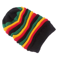 Gorro Unisex de Reggae Jamaicano, Gorro Holgado de Ganchillo con Rayas Multicolores, Gorro de Moda Estilo Rasta