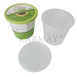 Taza de yogur de plástico con sabor occidental de 650g, embalaje Iml para yogur con tapa, contenedor de almacenamiento de helados de comida blanca y verde PP - Product Image 3