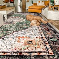 Tapis extra large vert bohème vintage vieilli, lavable et antidérapant, pour entrée, cuisine, couloir, décoration intérieure