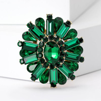 Bros Pin Antik Berlapis Emas dengan Kristal Radial Floral Vintage, Bingkai Paduan Logam, Berhiaskan Batu Rhinestone Baguette & Oval, Perhiasan Wanita, Hadiah