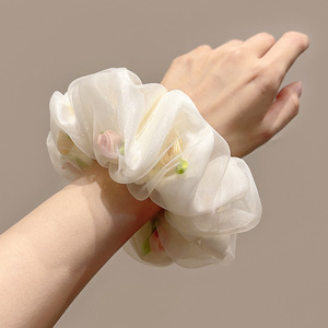 Spring Summer Mesh Large Chiffon Flower Hair Band Sweet High-End Feeling Head Rope Girl Horsetail Rubber Band Hair Accessories - Product Image 6