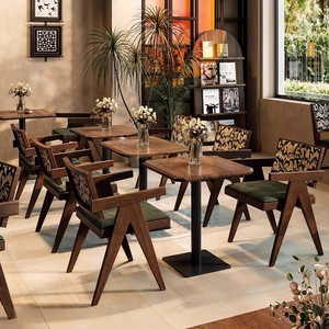 Respaldo de ratán Sofá Asiento Café Tienda de té de la leche Mesas y sillas de madera maciza <span class=keywords><strong>Casa</strong></span> de té West Restaurant Bar Asientos comerciales - Product Image 4