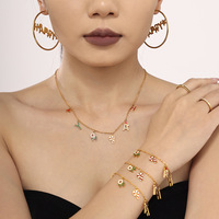 Parures de bijoux de Noël haut de gamme, émail coloré, zircone cubique, collier avec pendentif lettre joyeuse, bracelet, boucles d'oreilles pour femmes