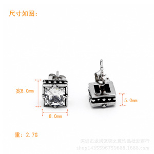 yunnique <b>Stud</b> Earrings Square Black Zircon Claw Setting <b>Titanium</b> Steel Geometric Fashion Jewelry for Men Women - Product Image 3