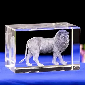 Personalizado K9 Leão 3D Gravação a laser Cristal Artesanato Animais Presentes Zoológico Área Cênica Lembrança Decoração