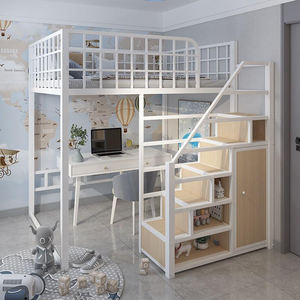 Cama dúplex de loft doble de hierro forjado, multifuncional, simple, moderna, <span class=keywords><strong>debajo</strong></span> de la cama, <span class=keywords><strong>escritorio</strong></span>, ahorro de espacio, apartamento, cama de metal alta y baja - Product Image 2