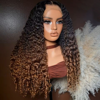 Vente en gros d'usine Ombre Brown # Perruques en cheveux humains bouclés birmanes 1b/30 avec dentelle frontale, personnalisables OEM, perruque sans colle avec frontale HD transparente