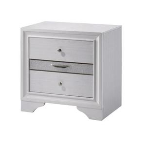 Modern <b>White</b> Finish Silver Accents 2-Drawer Storage Nightstand with Nickel Knob <b>Bedside</b> <b>Table</b> Bedroom Furniture - Product Image 4