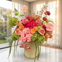 Centres de table floraux pour mariage, boules de fleurs artificielles en soie rose vif, boules de fleurs orange et rose