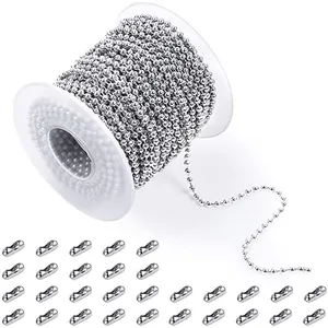 Cadena de bolas de metal de color plateado, cadena de cuentas de acero inoxidable con etiqueta de perro, persiana enrollable, fabricación de joyas, pulsera artesanal