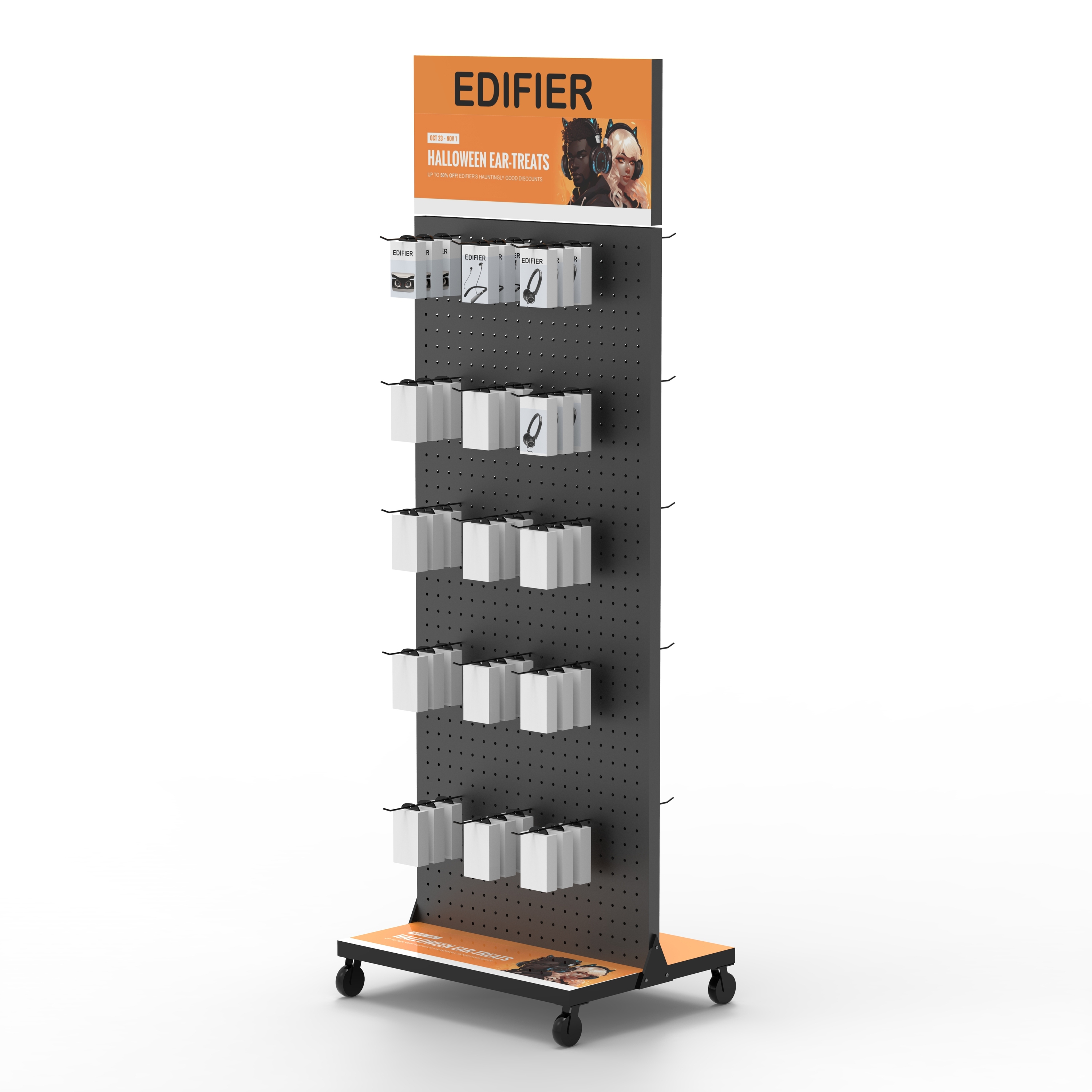 For Modern Metal Floor Standing Rolling Display Stand for Earphones with Customization for Mobile Stores Shopping Centers