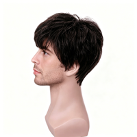 Perruques Synthétiques Populaires pour Hommes, Fibre Haute Température, Ondulation Naturelle, Effet Volumineux, Bonnet en Filet Rose Semi-Élastique, Densité 150%