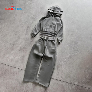 Felpa con Cappuccio Corta Distressed <span class=keywords><strong>Y2K</strong></span> Streetwear da Uomo, Oversize Casual Boxy con Doppia Zip e Cappuccio, Alta Qualità - Product Image 4