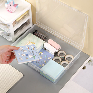 Caja de almacenamiento rectangular grande de plástico con tapa, organizador de escritorio para almacenamiento de documentos de oficina, contenedor transparente, modelo 2024 - Product Image 4