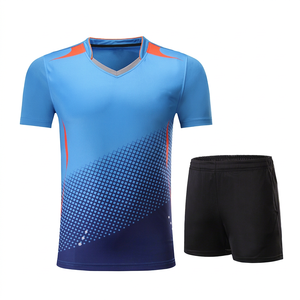 Conjunto de Camiseta de Fútbol para Hombre, Degradado Azul, Manga Corta, Cuello Redondo, Transpirable, de Poliéster, Ropa Deportiva de Verano - Product Image 1
