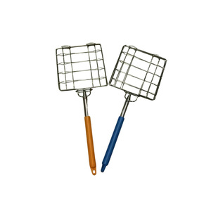 Sino-French Stainless Steel <b>BBQ</b> Grill Net With Orange And Blue Handle For Outdoor Cooking Meat Fish Sausage Grilling - Product Image 1