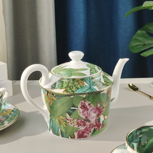 Hot Selling European Style Green Leaf Pattern 4pcs Bone China Dinner Plates and Cup Sets - Product Image 4
