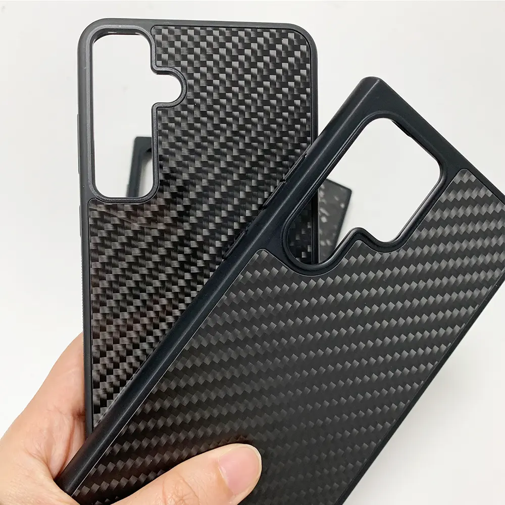 Casing ponsel magnetis hitam matte berkilau tren baru untuk Samsung s24 s24ultra cangkang serat karbon