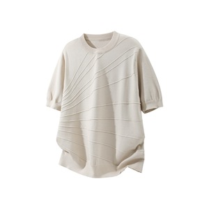 T-shirt en maille pour homme M-5XL, été, haut de gamme, style Old Money, texture jacquard, respirant, col rond, décontracté, manches courtes - Product Image 5